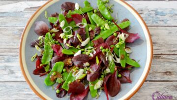 Rode salade met peultjes en erwtjes