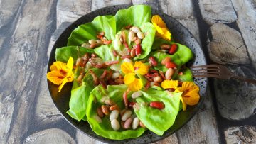 Salade met Hollandse bonenmix en uitgebakken spekjes