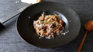 Orzo met paddenstoelen en balsamico