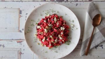 Risotto met rode bietjes, tijm en geitenkaas