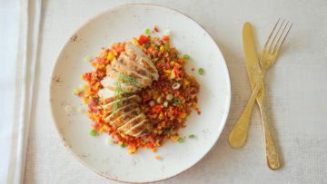 Kalkoenfilet met couscous van gekleurde wortelen