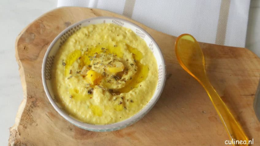 Hummus gemaakt van maïs en kikkererwten | Culinea.nl;