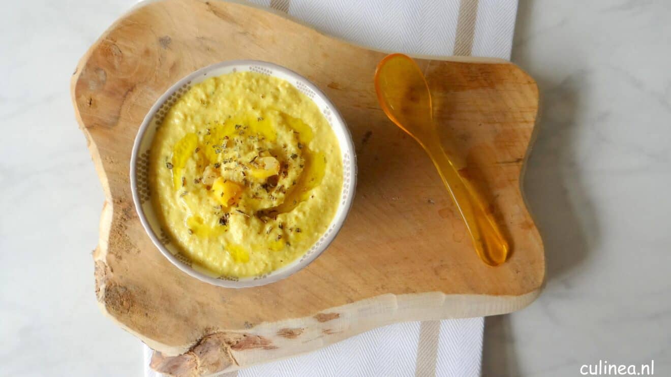 Hummus gemaakt van maïs en kikkererwten | Culinea.nl;