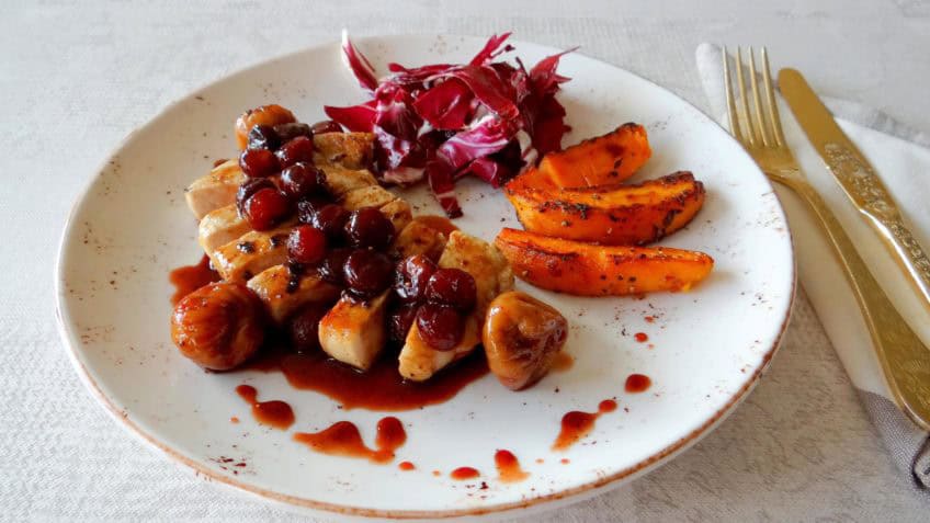 Varkensfiletlapje met druiven en vijgensaus