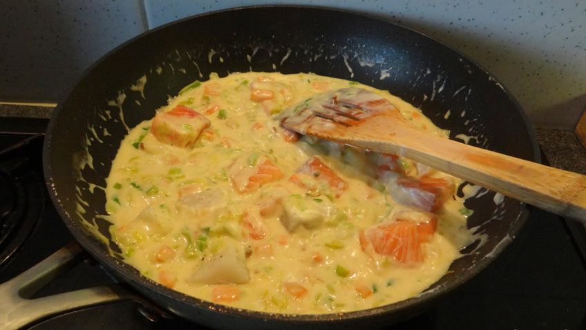 Visragout met zalm en kabeljauw