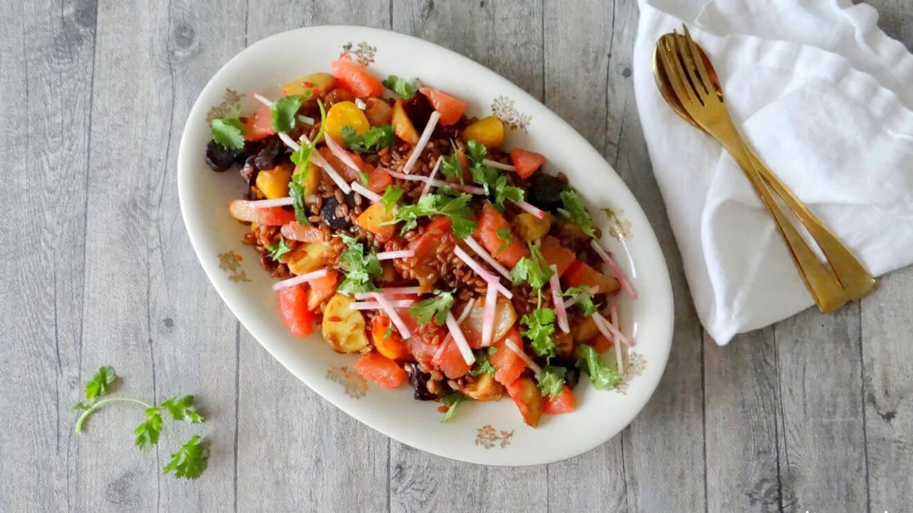 Speltsalade met groenten uit de polder