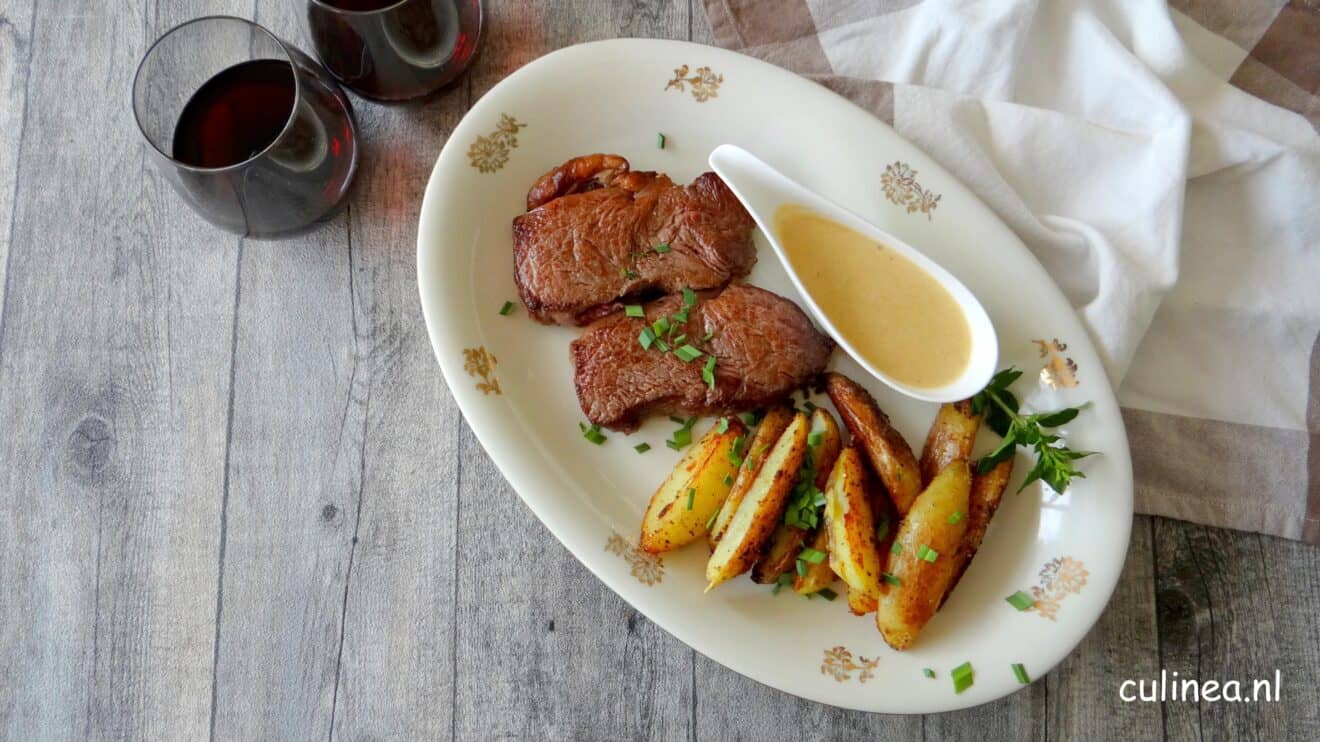 Entrecote met knoflook-roomsaus