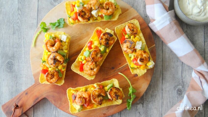 Mini taco tubs met garnalen