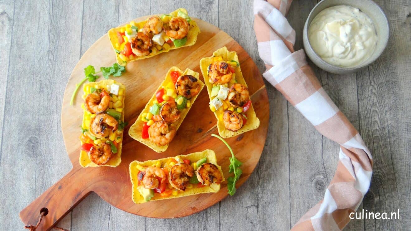 Mini taco tubs met garnalen