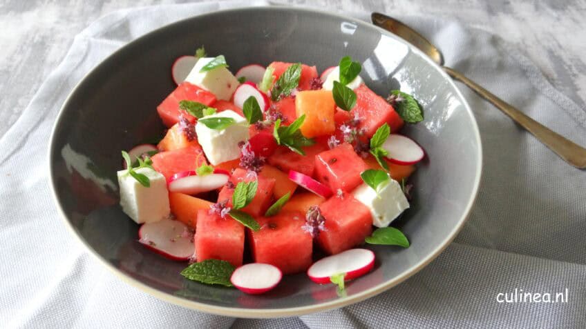 Meloensalade met feta en kruiden