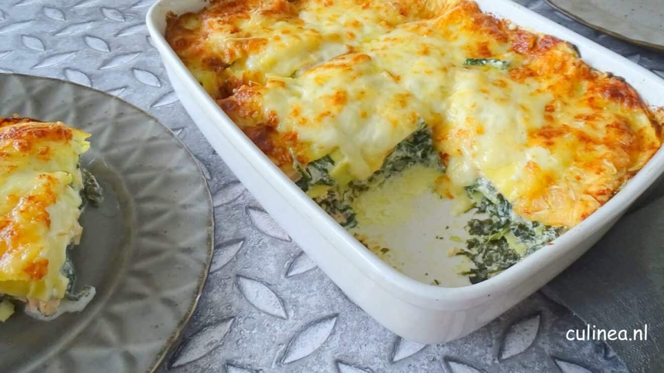 Lasagne met zalm en spinazie