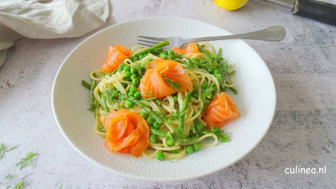 Spaghetti met gerookte zalm