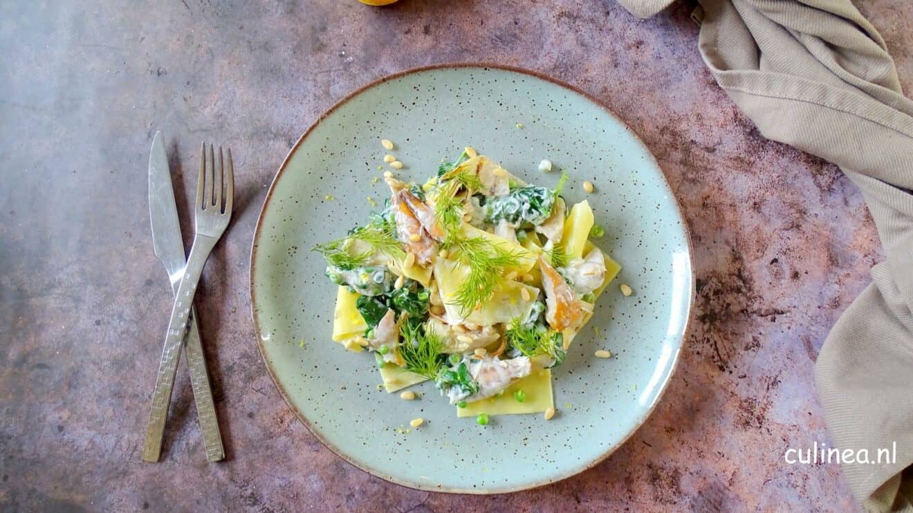 Pasta met makreel, artisjok en spinazie