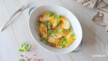 Halloumi met honing en roze peper