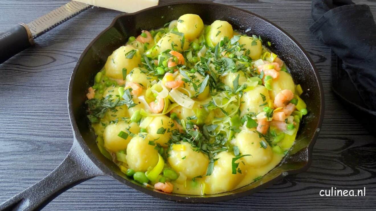 Gnocchi met prei en erwten