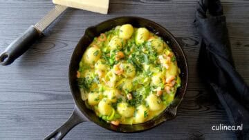 Gnocchi met prei en erwten