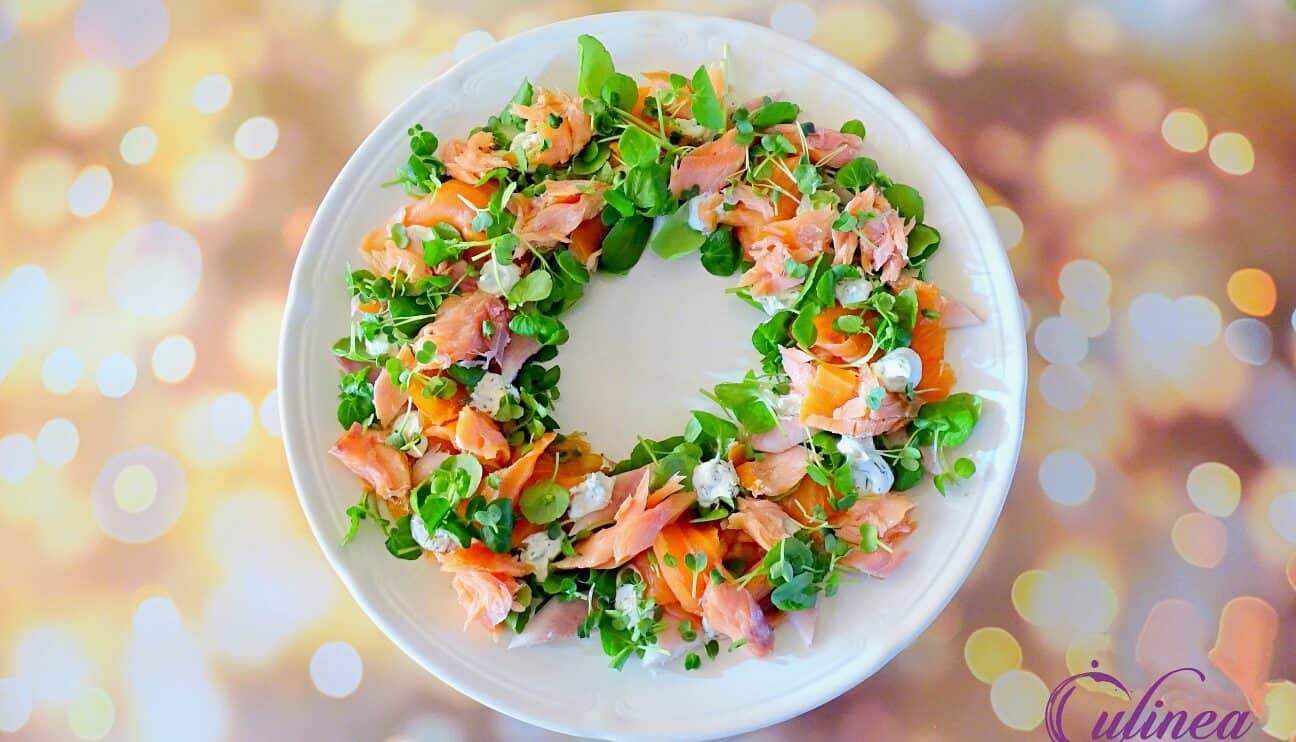 Kranssalade met gerookte zalm en paling