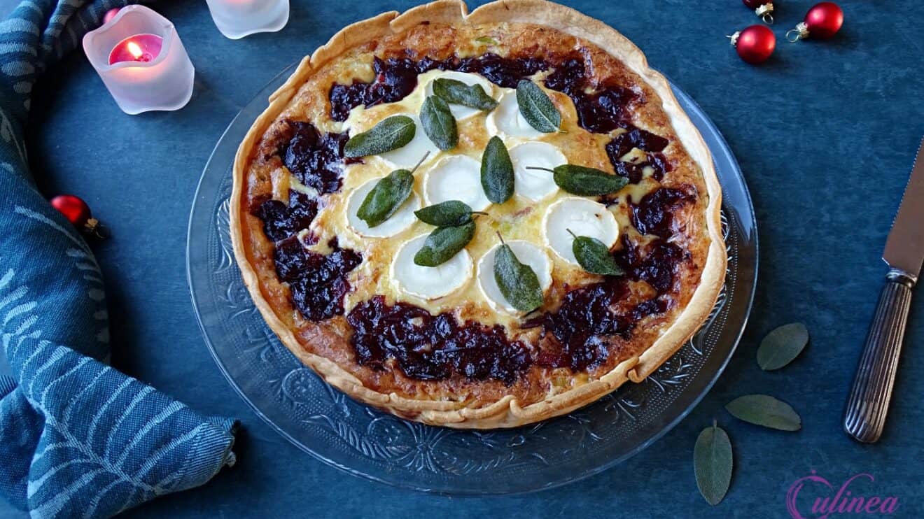 Quiche met prei, geitenkaas en cranberries