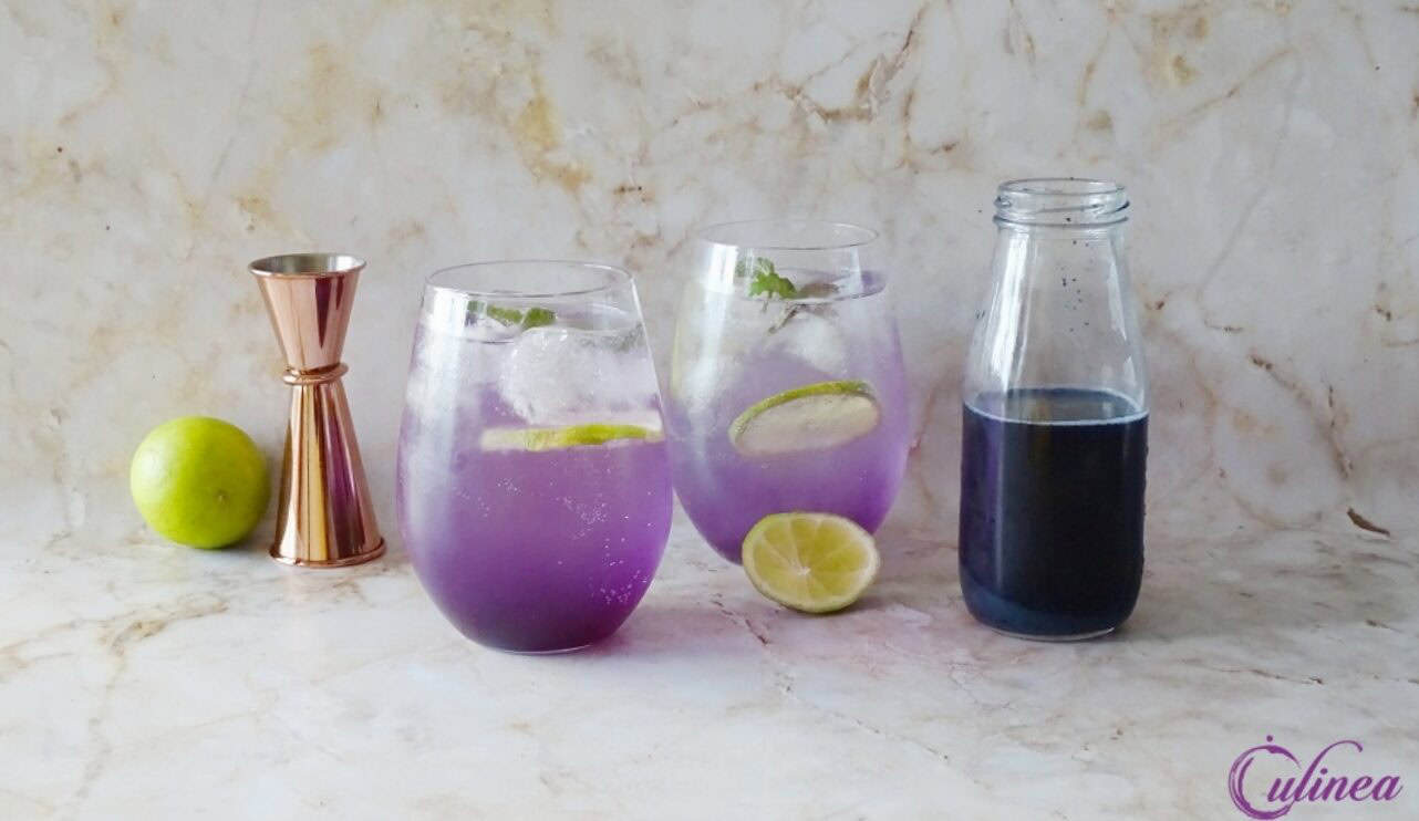 Gin tonic met butterfly pea