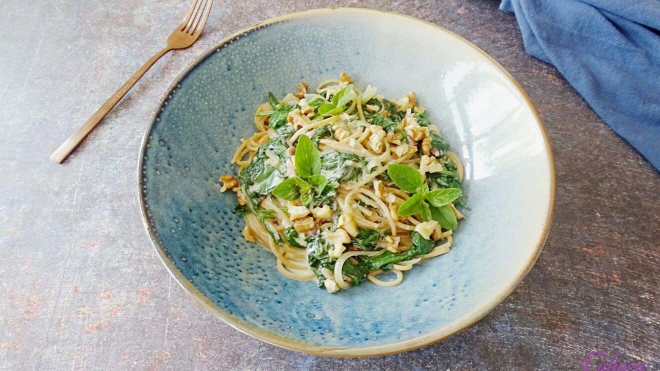 Spaghetti met spinazie blauwe kaassaus Culinea.nl;