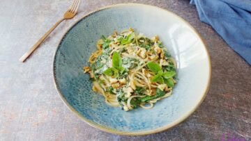 Spaghetti met spinazie blauwe kaassaus