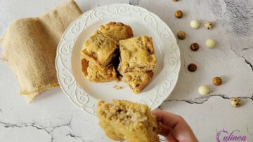 Blondies met pepernoten en peer