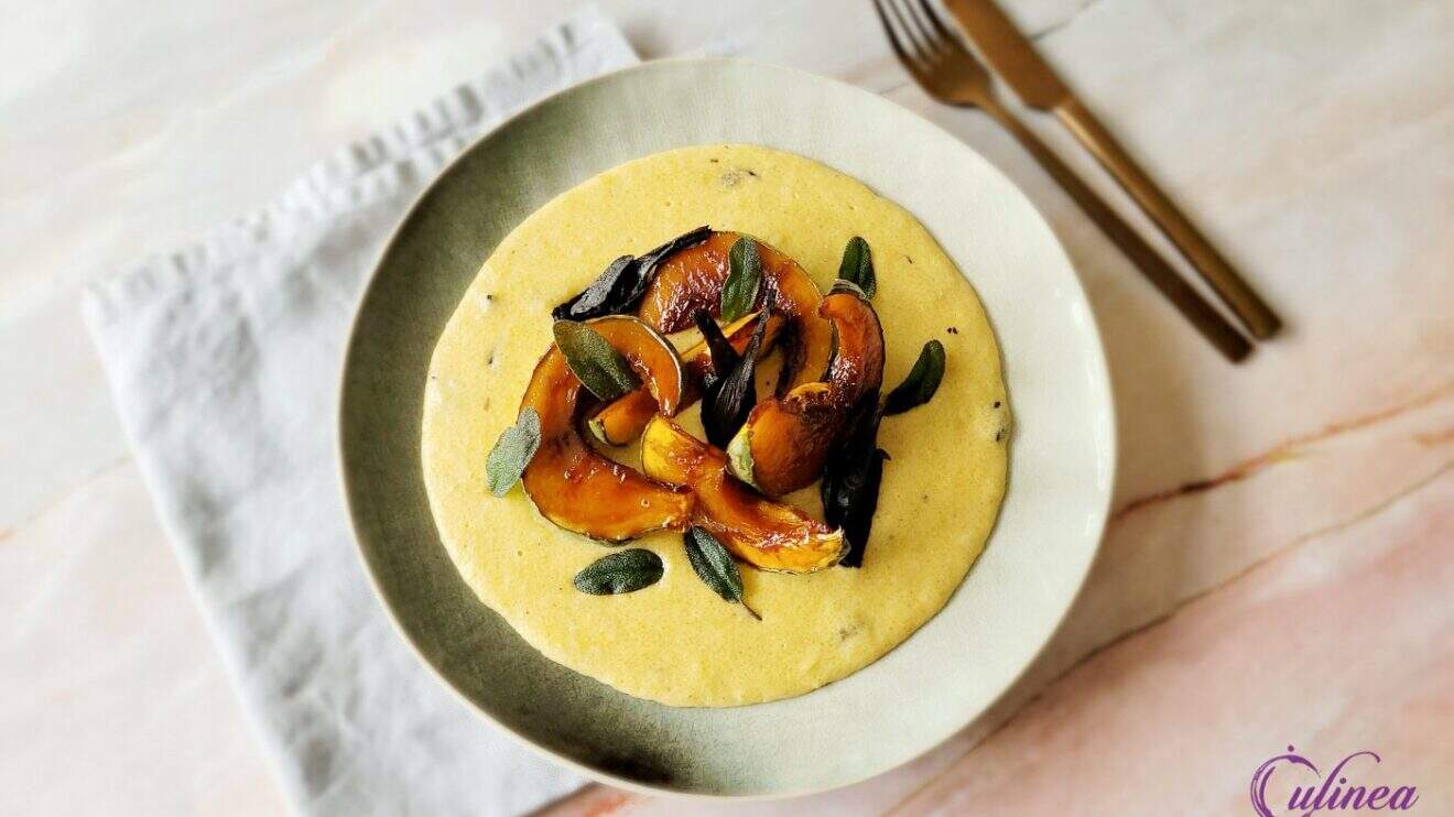 Polenta met geroosterde pompoen en balsamico