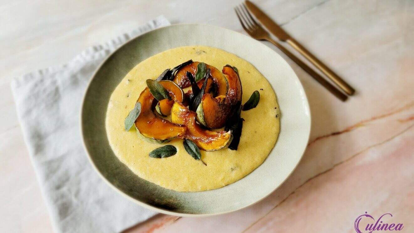 Polenta met geroosterde pompoen en balsamico